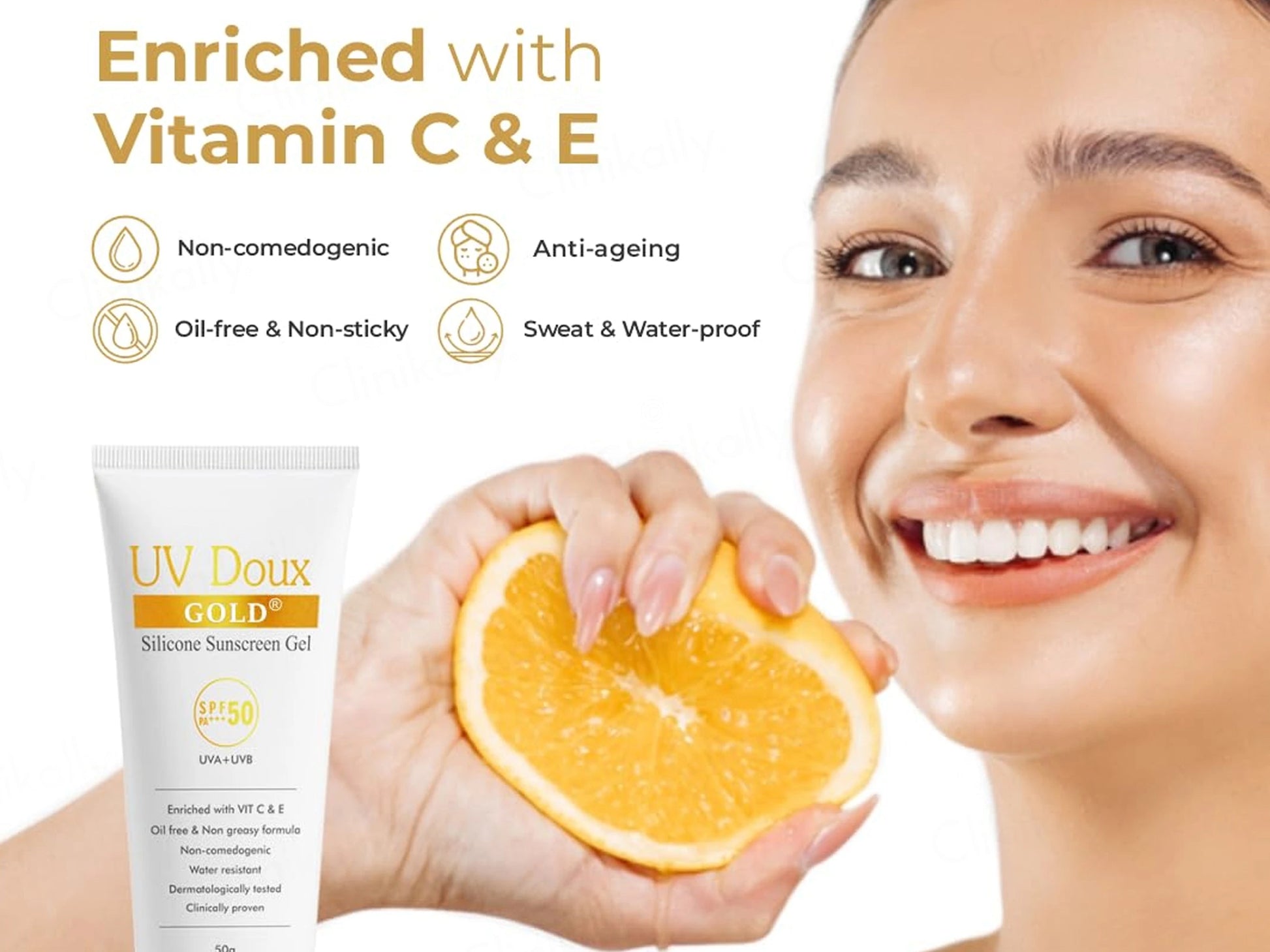 UV Doux Gold Silicone Sunscreen Gel SPF 50 PA