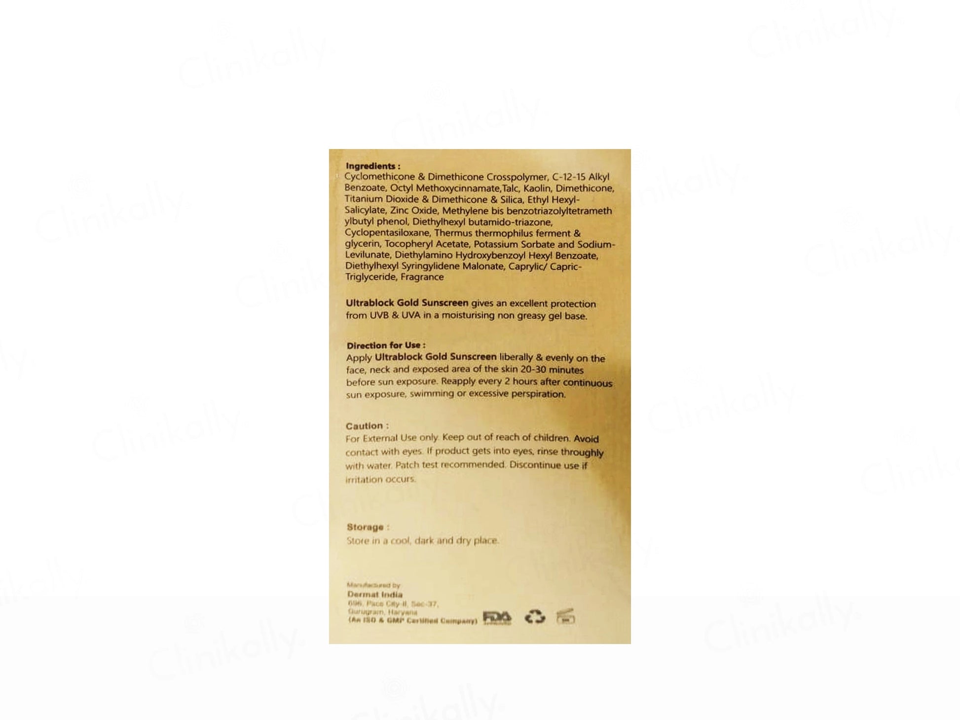 Ultrablock Gold Tinted Matte Finish Sunscreen Gel SPF 50 PA