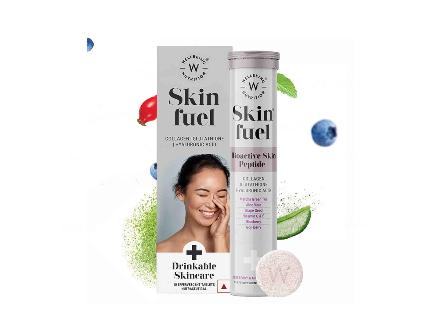 Wellbeing Nutrition Skin Fuel Tablet - Blueberry and  Mint Flavour