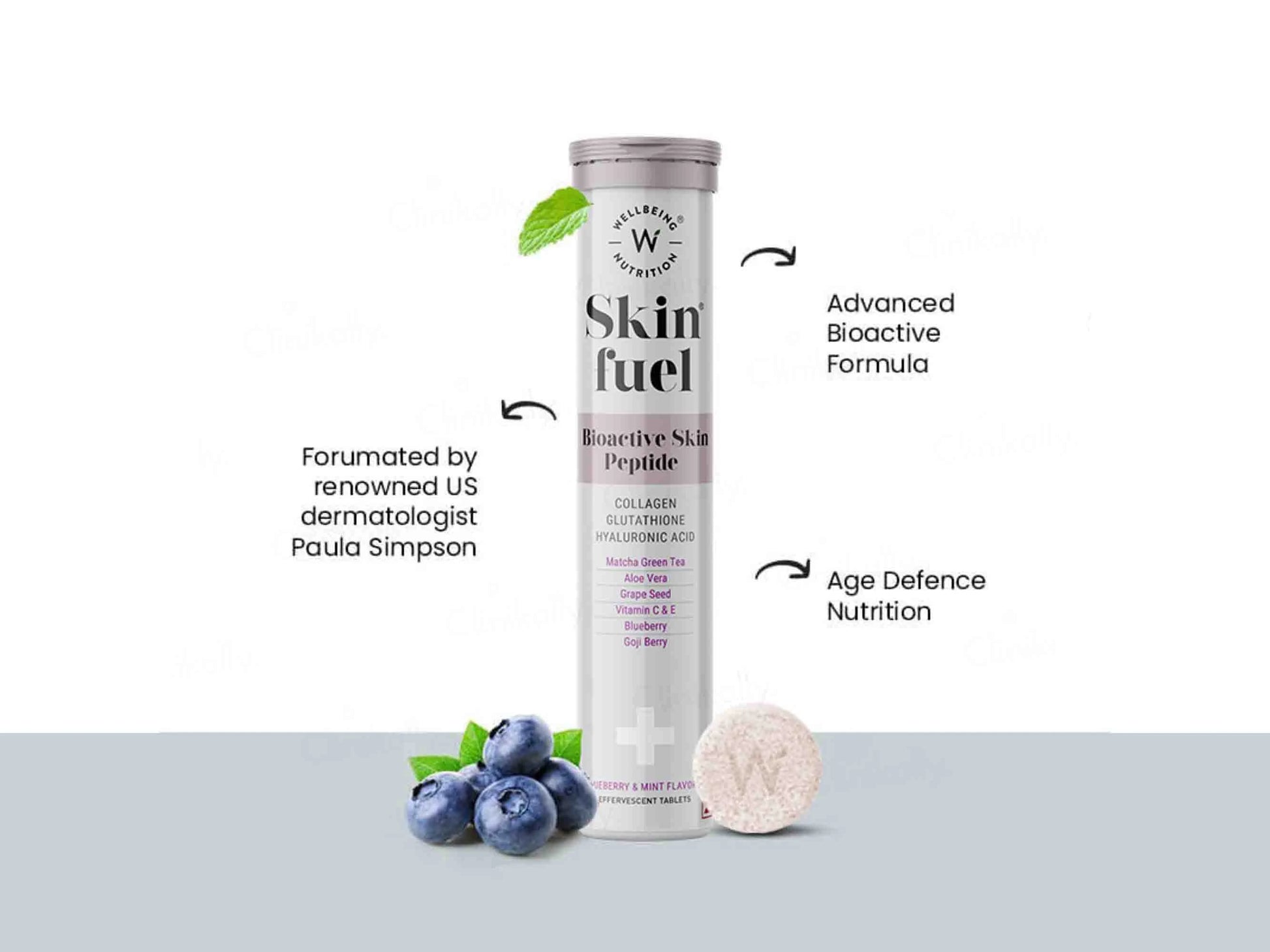 Wellbeing Nutrition Skin Fuel Tablet - Blueberry and  Mint Flavour