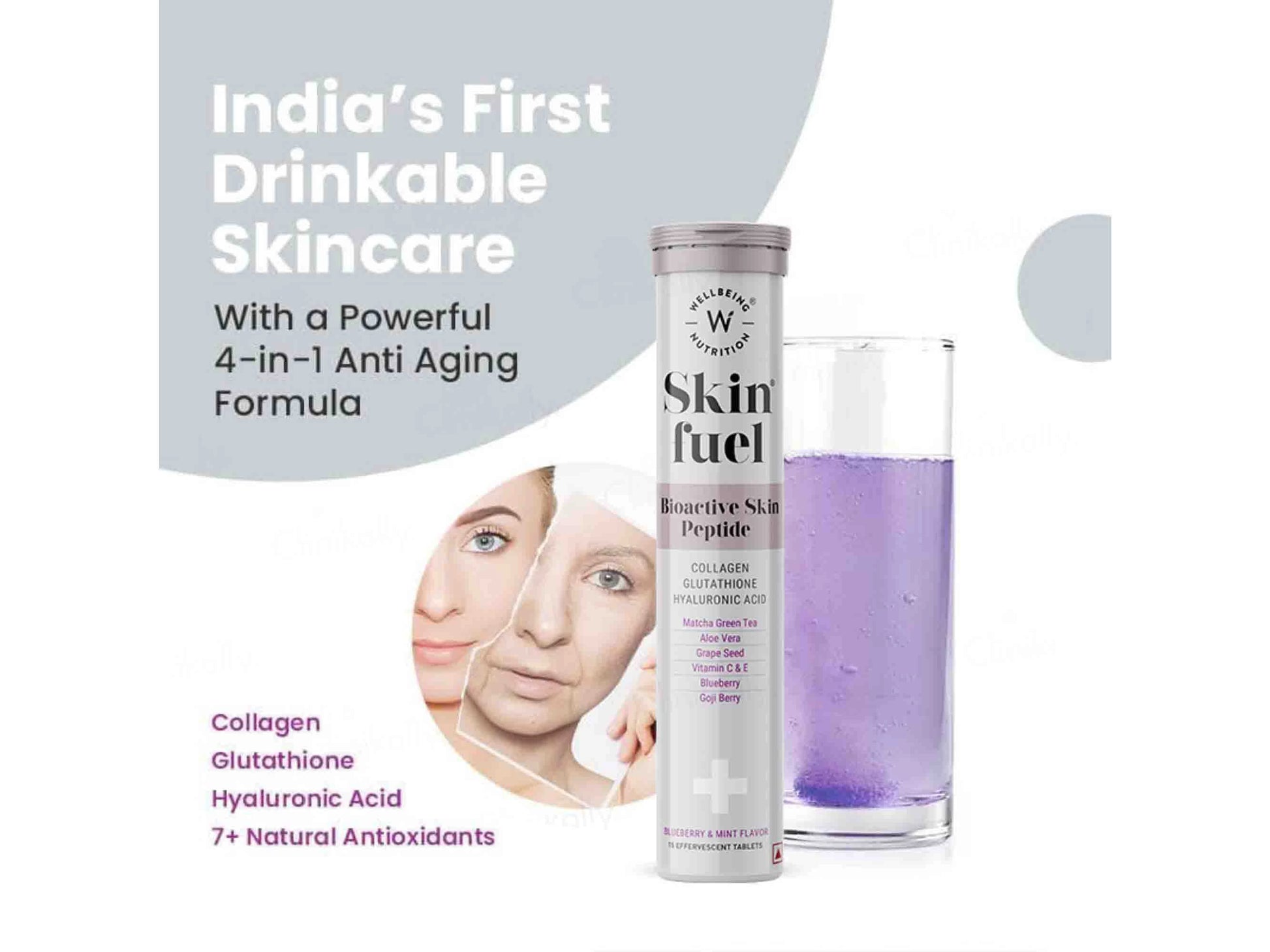 Wellbeing Nutrition Skin Fuel Tablet - Blueberry and  Mint Flavour