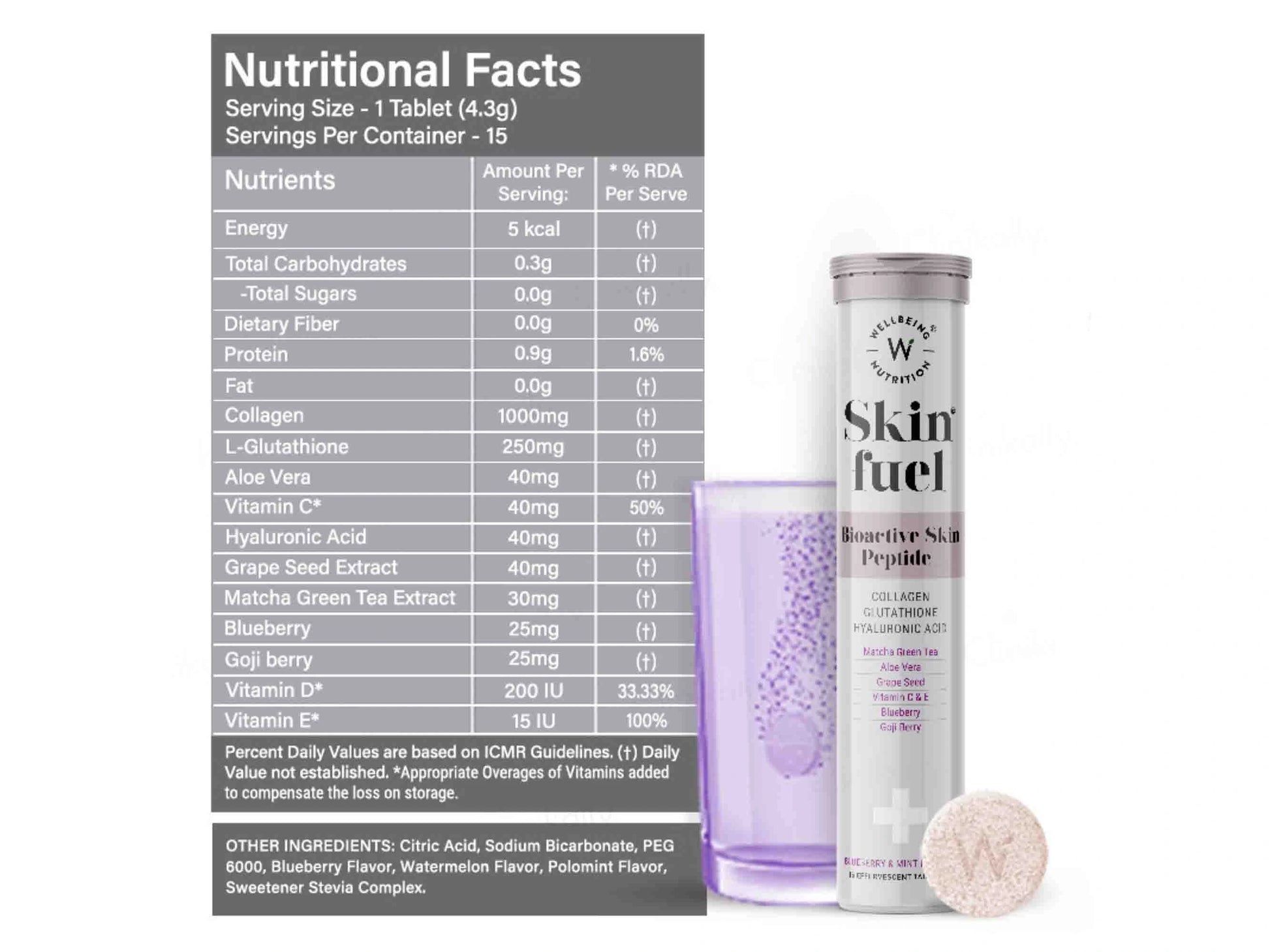Wellbeing Nutrition Skin Fuel Tablet - Blueberry and  Mint Flavour
