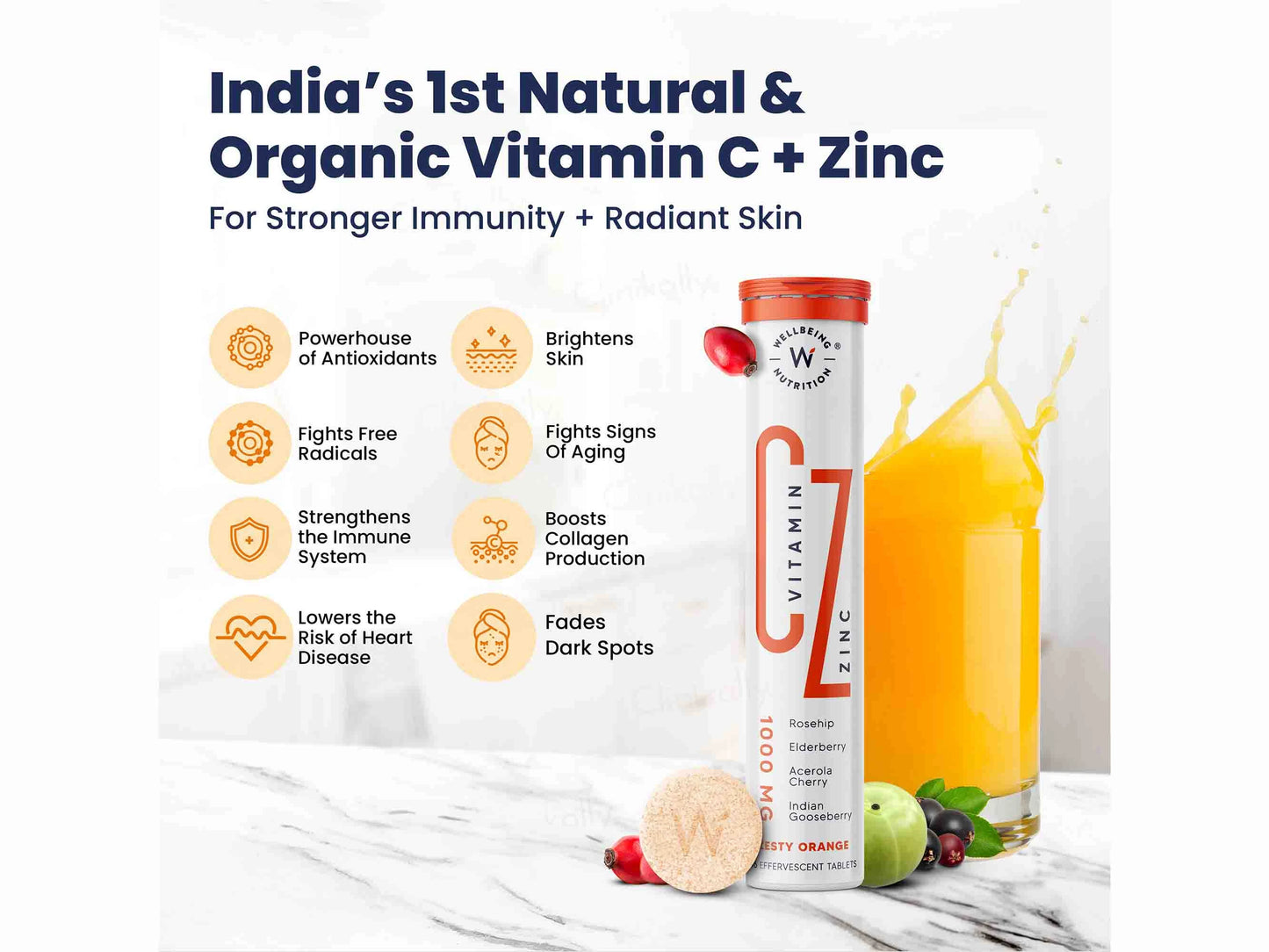 Wellbeing Nutrition Vitamin C  Zinc Tablet - Zesty Orange Flavour