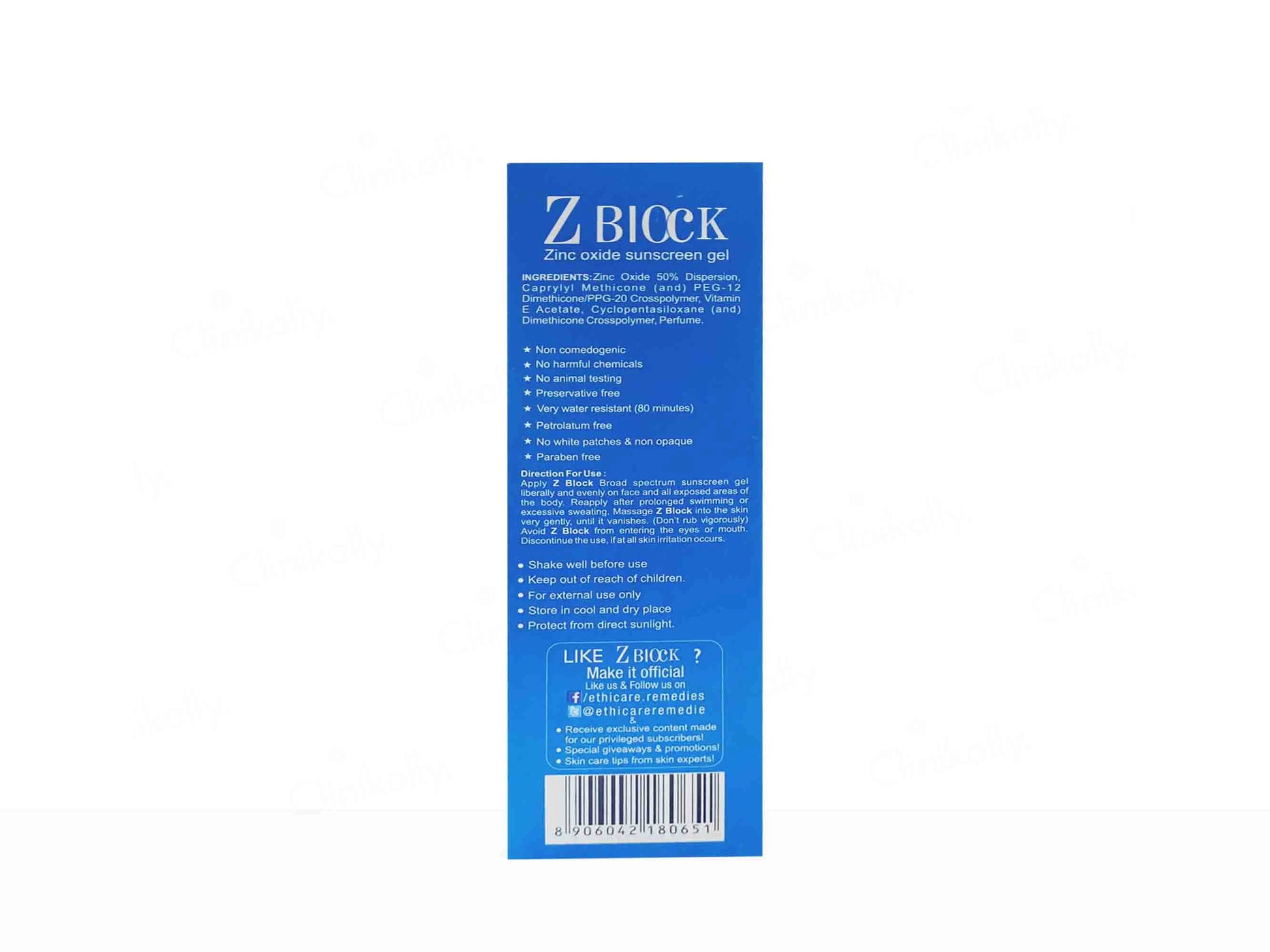 Z Block Zinc Oxide Sunscreen Gel SPF 50 PA