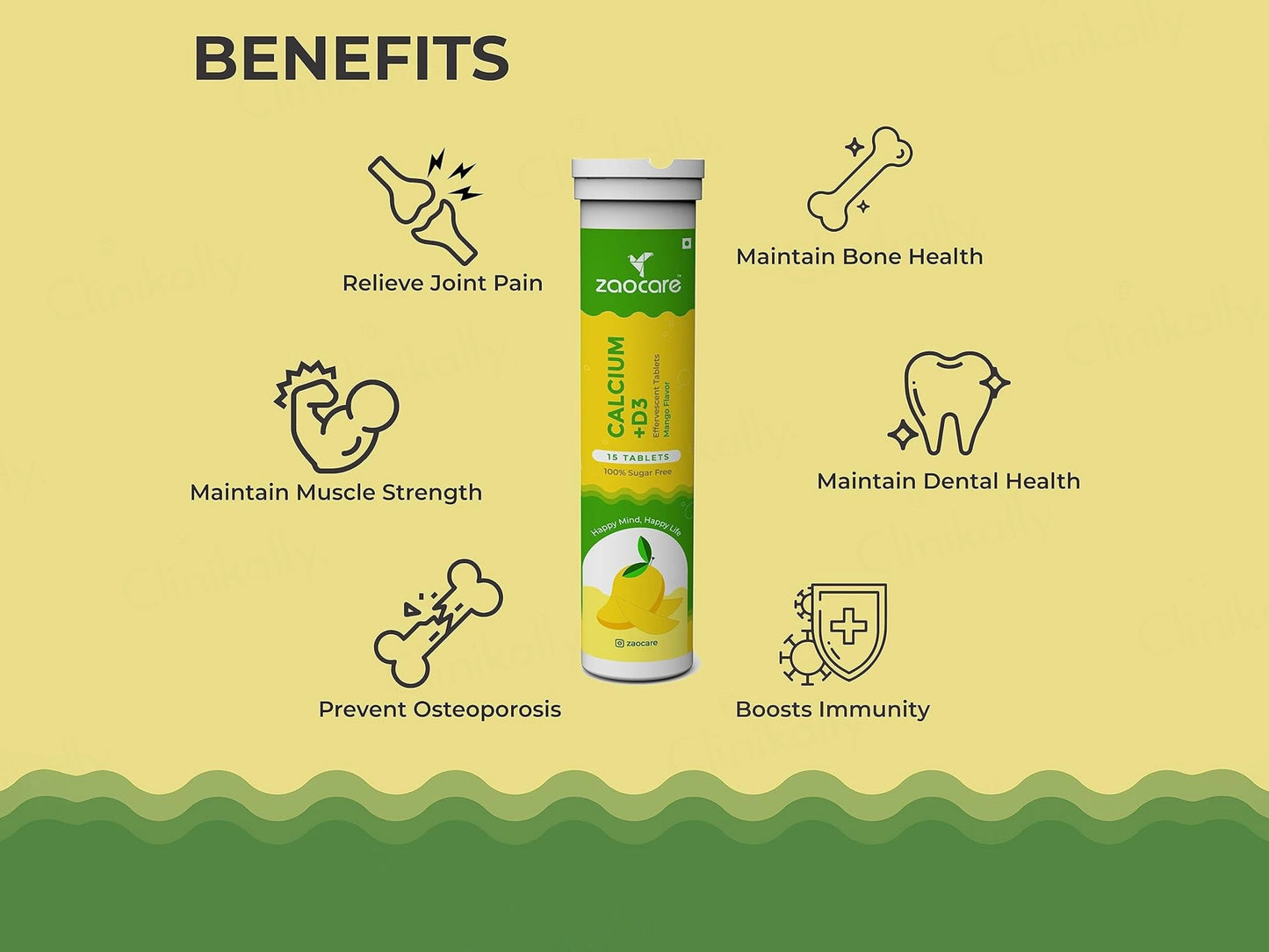 Zaocare Calcium  Vitamin D3 Effervescent Tablet - Mango Flavour