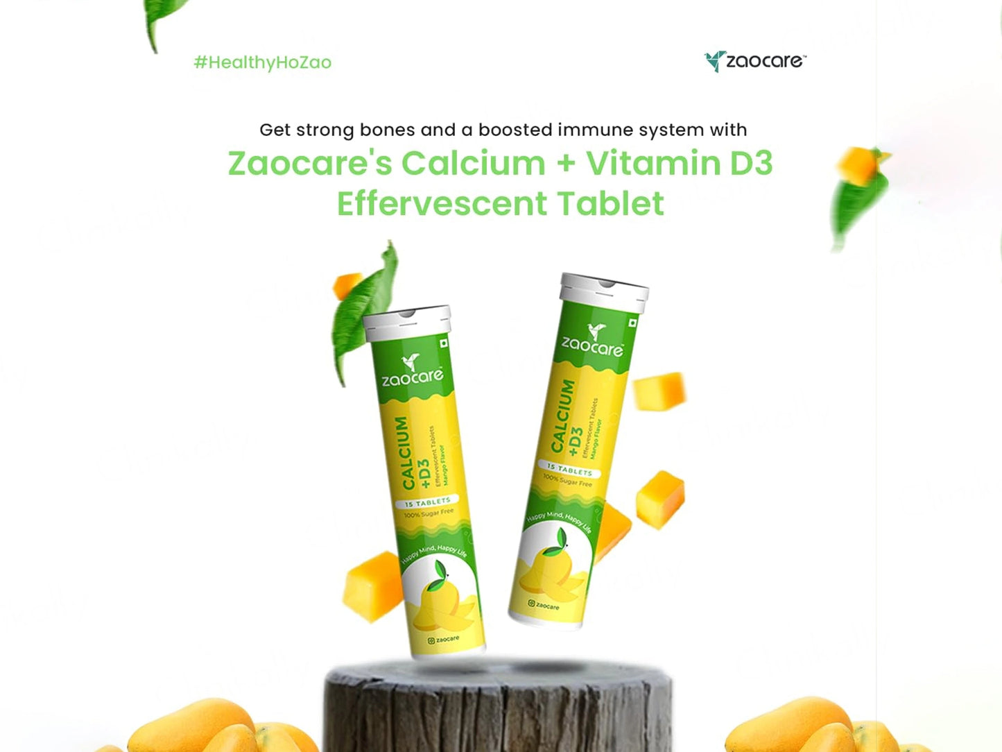 Zaocare Calcium  Vitamin D3 Effervescent Tablet - Mango Flavour