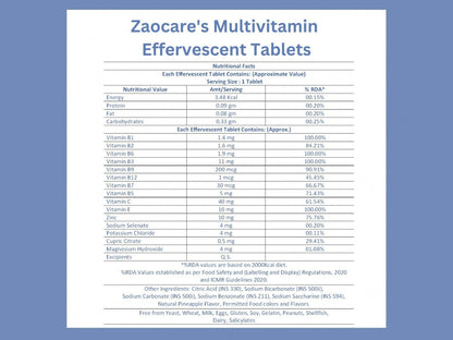Zaocare Multivitamin Effervescent Tablet - Pineapple Flavour