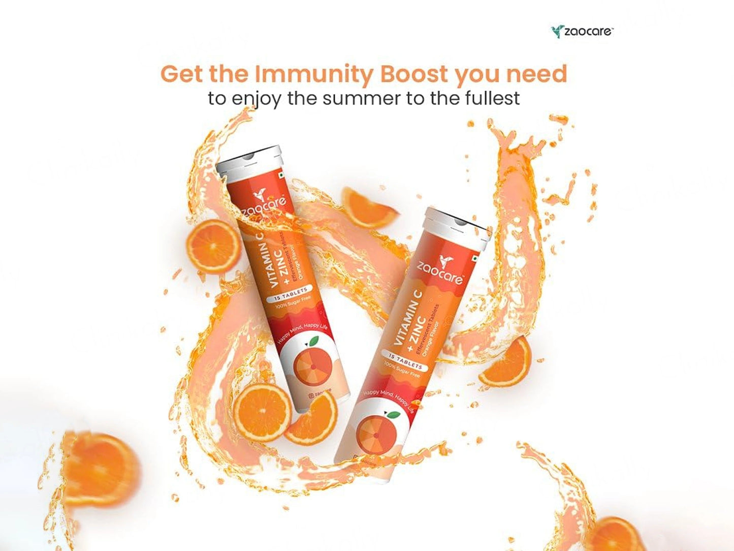 Zaocare Vitamin C  Zinc Effervescent Tablet - Orange Flavour