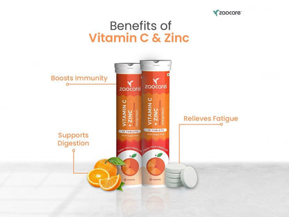 Zaocare Vitamin C  Zinc Effervescent Tablet - Orange Flavour