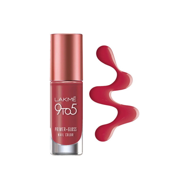 LakmÃ© 9 to 5 Primer + Gloss Nail Colour, Ruby Rush, 6 ml - Image 3
