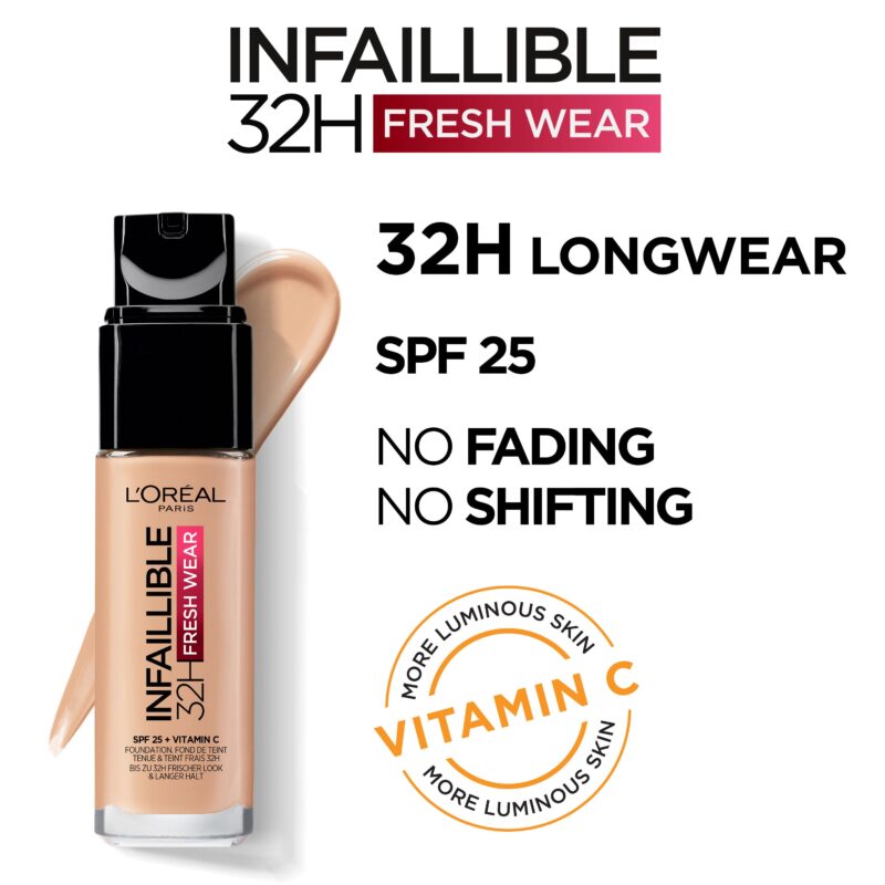 L'oreal Paris 24H Fresh Wear Infallible Foundation (125 Natural Beige) - Image 3
