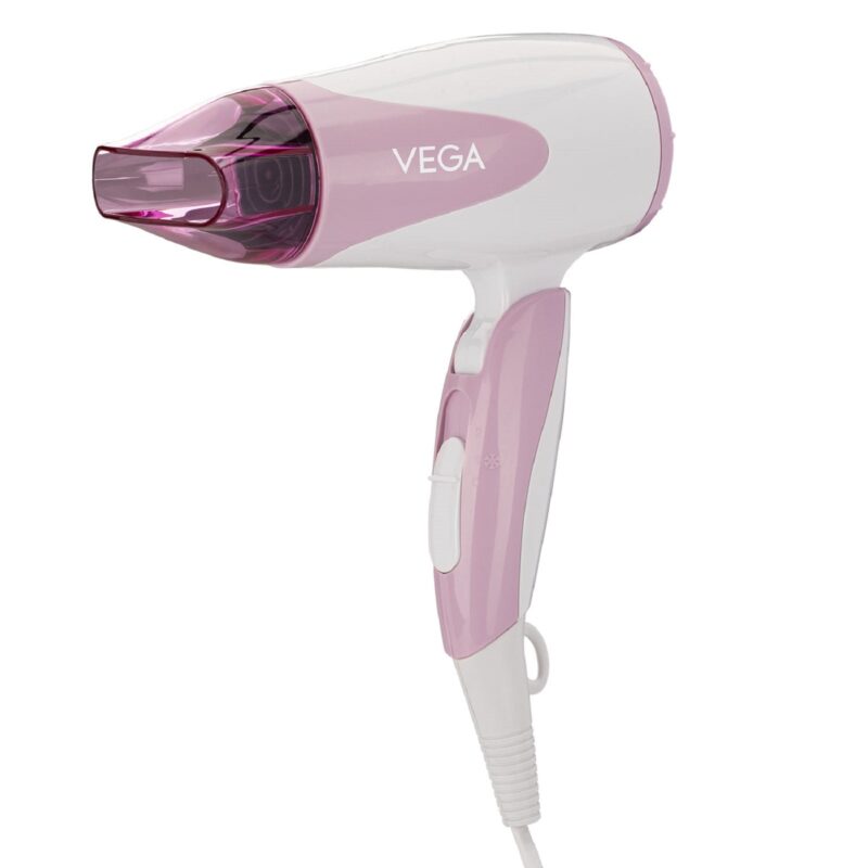 Vega Blooming Air Foldable 1000 Watts Hair Dryer with Heat & Cool Setting and Detachable Nozzle (VHDH-05), Color May Vary, (Made In India)