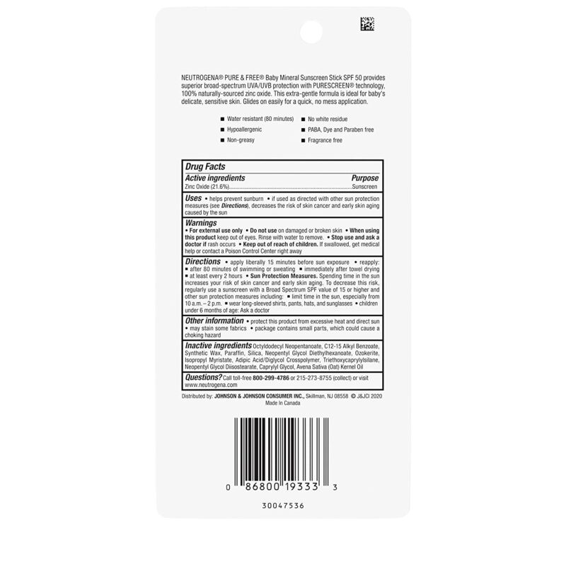 Neutrogena Pure & Free Baby Mineral Sunscreen Stick SPF50 - Image 2
