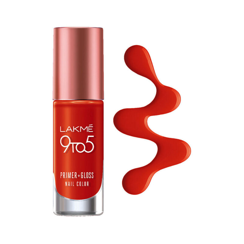 LakmÃ© 9To5 Primer + Gloss Nail Colour, Cherry Red, 6 ml - Image 2