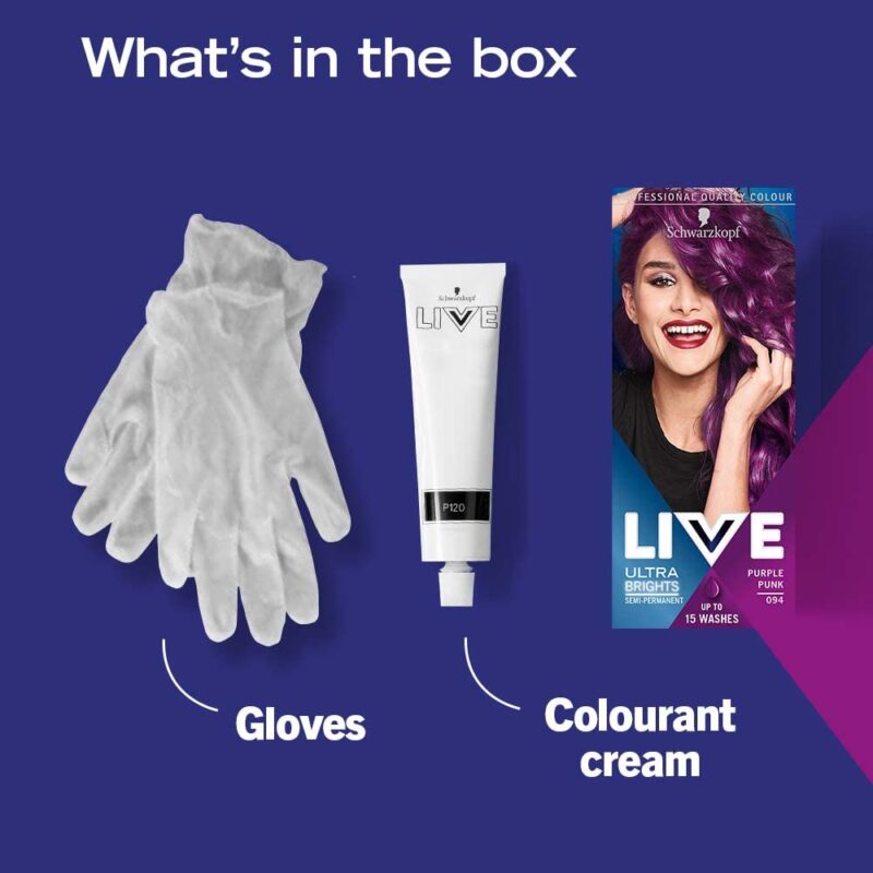 Schwarzkopf LIVE Ultra Brights Purple Punk Semi-Permanent Hair Dye 094, Purple Hair Dye for Bright or Pastel Hair Colour, Vibrant Colour Lasts up to 15 Washes - Image 2