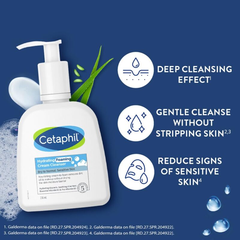 Cetaphil Hydrating foaming Face Wash, Cream to Foam Cleanser 236ml | Niacinamide, Pro-Vitamin B5 & and Aloe for Gentle Cleansing - Image 8