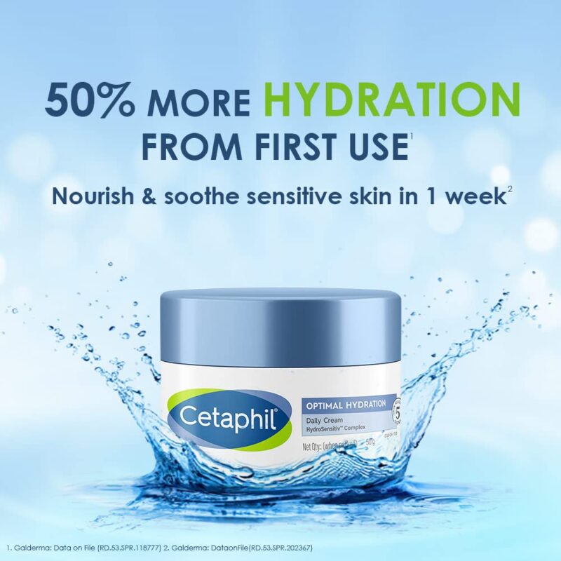 Cetaphil Optimal Hydration Daily Cream 50g | Lightweight Moisturizer & Fast Absorption | Hyaluronic Acid, Blue Daisy Extract, Niacinamide - Image 2