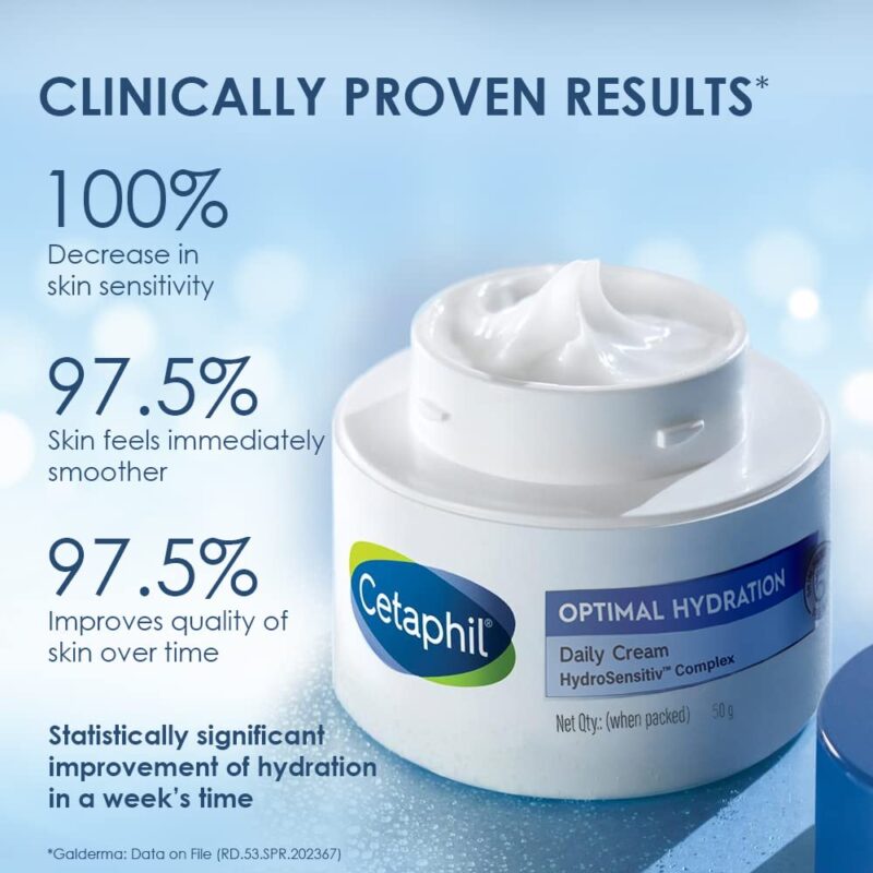 Cetaphil Optimal Hydration Daily Cream 50g | Lightweight Moisturizer & Fast Absorption | Hyaluronic Acid, Blue Daisy Extract, Niacinamide - Image 3