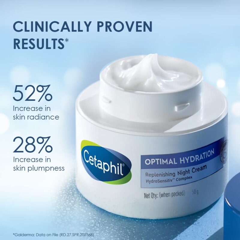 Cetaphil Optimal Hydration Replenishing Night Cream 50g | Lightweight & Fast Absorption | Hyaluronic Acid, Blue Daisy Extract, Niacinamide - Image 4