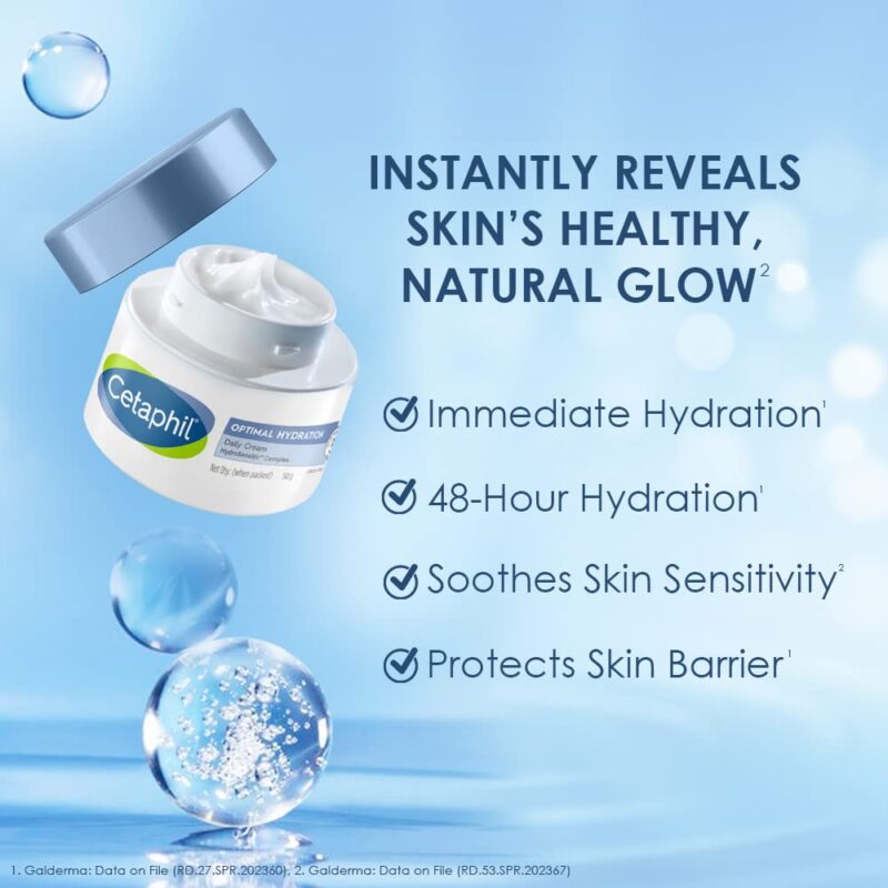 Cetaphil Optimal Hydration Daily Cream 50g | Lightweight Moisturizer & Fast Absorption | Hyaluronic Acid, Blue Daisy Extract, Niacinamide - Image 8