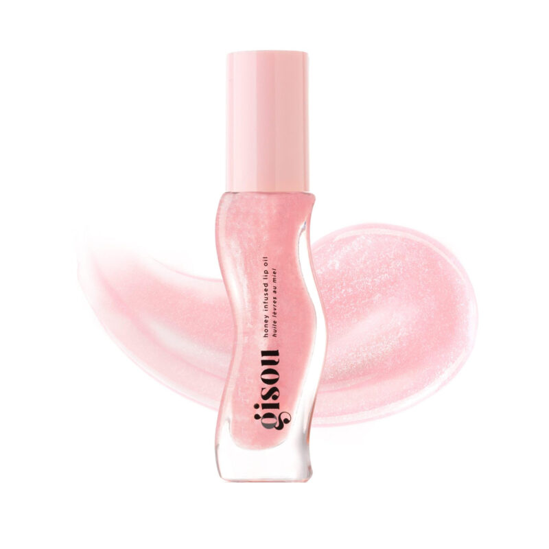 Gisou Honey Infused Hydrating Lip Oil, Nourishing Lip Moisturizer for Dry Lips, High Shine, Smooth Finish, Clear Pink Shimmer Shade, Fresh Watermelon Scent, Watermelon Sugar, 8ml