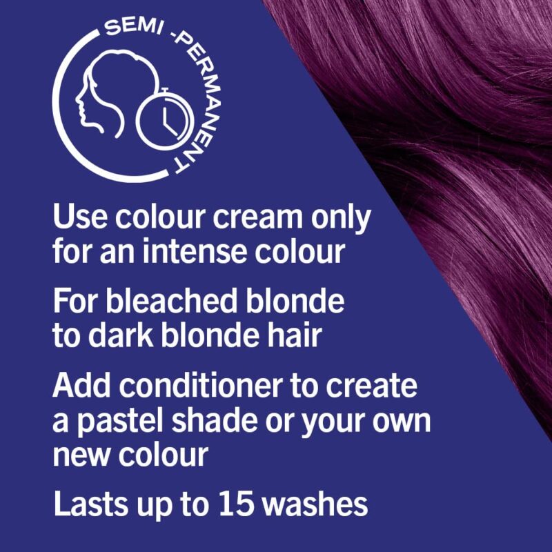 Schwarzkopf LIVE Ultra Brights Purple Punk Semi-Permanent Hair Dye 094, Purple Hair Dye for Bright or Pastel Hair Colour, Vibrant Colour Lasts up to 15 Washes - Image 6