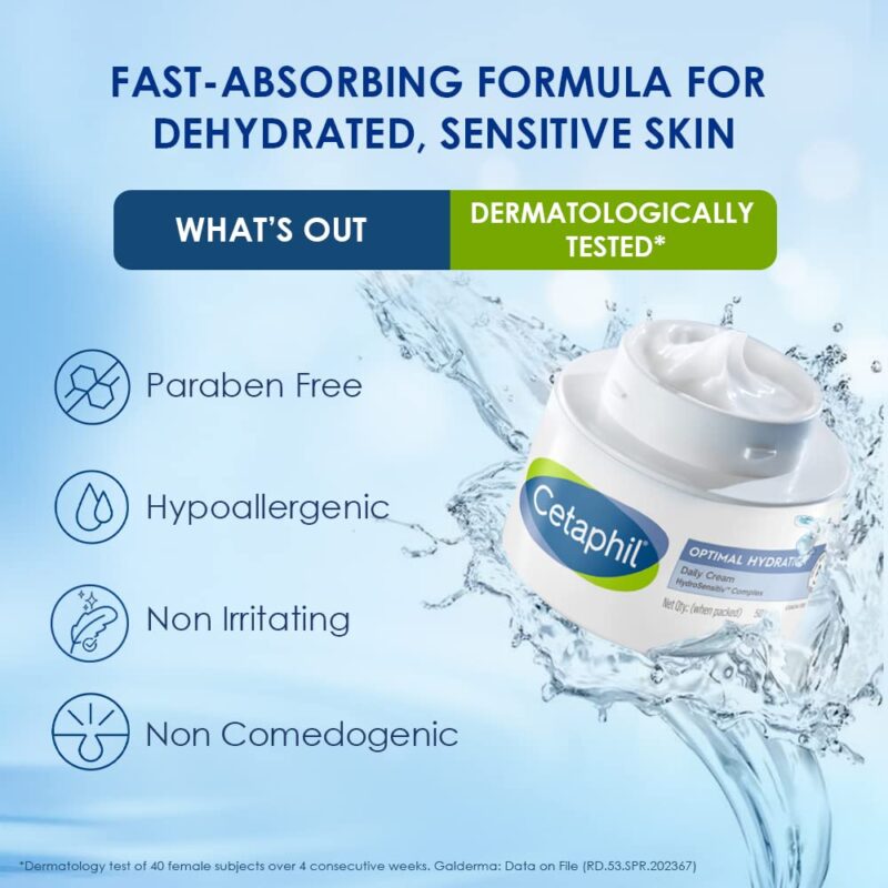 Cetaphil Optimal Hydration Daily Cream 50g | Lightweight Moisturizer & Fast Absorption | Hyaluronic Acid, Blue Daisy Extract, Niacinamide - Image 4