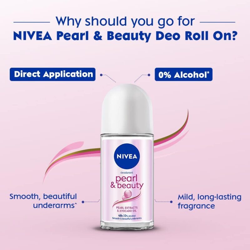 NIVEA Deodorant Roll On, Pearl & Beauty For Women - 50ml - Image 3