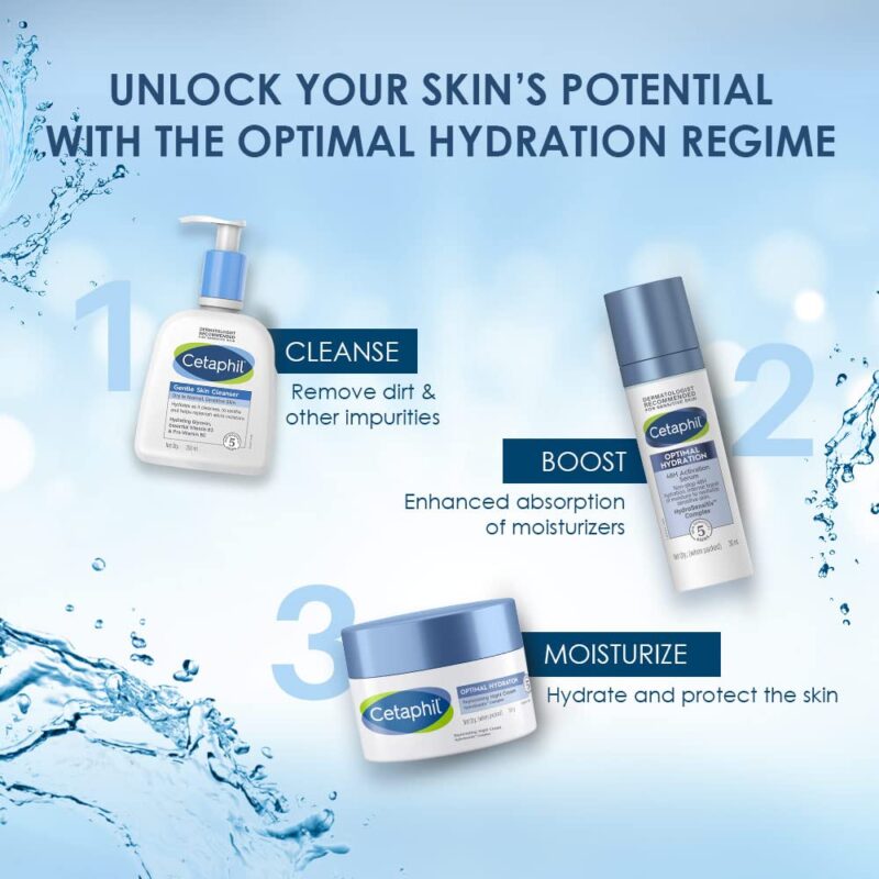 Cetaphil Optimal Hydration Replenishing Night Cream 50g | Lightweight & Fast Absorption | Hyaluronic Acid, Blue Daisy Extract, Niacinamide - Image 6