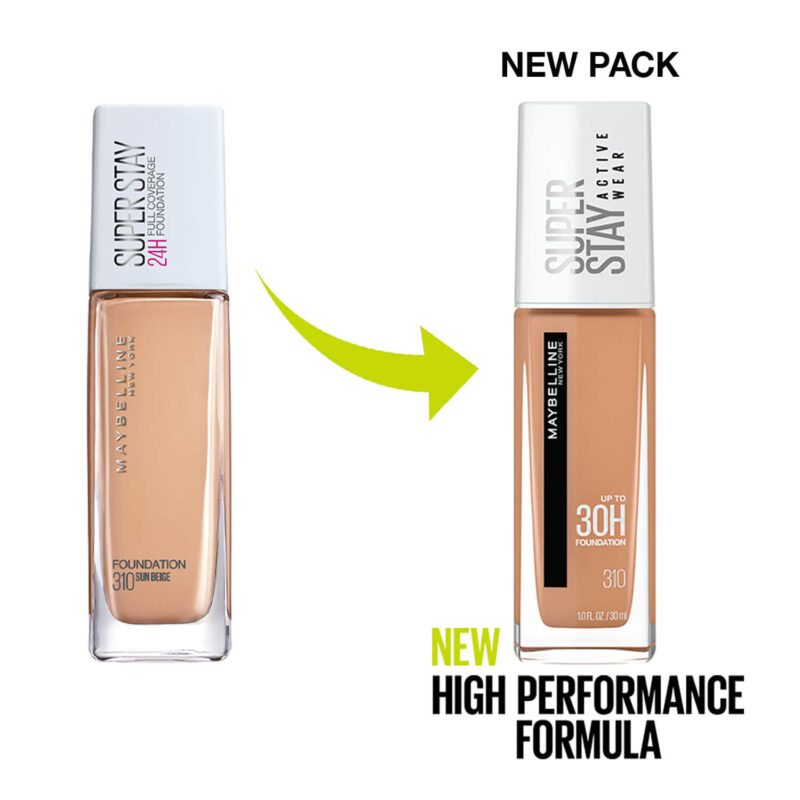 Maybelline New York Super Stay Full Coverage Active Wear Liquid Foundation 310, Sun Beige | Matte Finish with 30 HR Wear; Transfer Proof, 30 ml - Image 3