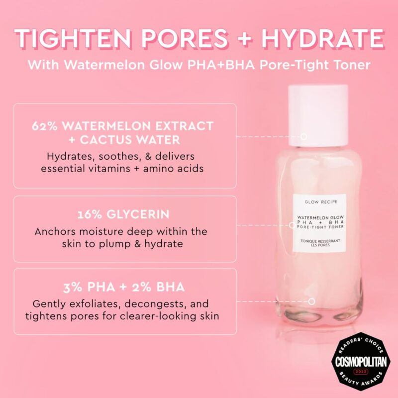 Glow Recipe PHA + BHA Face Toner - Skin Care Toner, Pore Minimizer & Gentle Face Exfoliant - Exfoliating, Soothing, Tightening & Hydrating Toner with Hyaluronic Acid & Watermelon (40ml) (Mini) (Mini) - Image 2