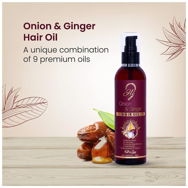 Hi9 Onion & Ginger Hair Oil, Hair Fall Control Healthy Hair200ML - Image 2