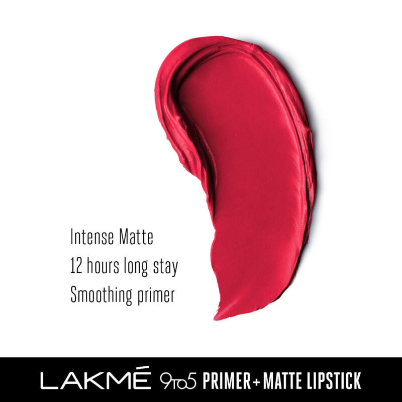 Lakme 9to5 Primer + Matte Lipstick MR10 Iconic Red - Image 3