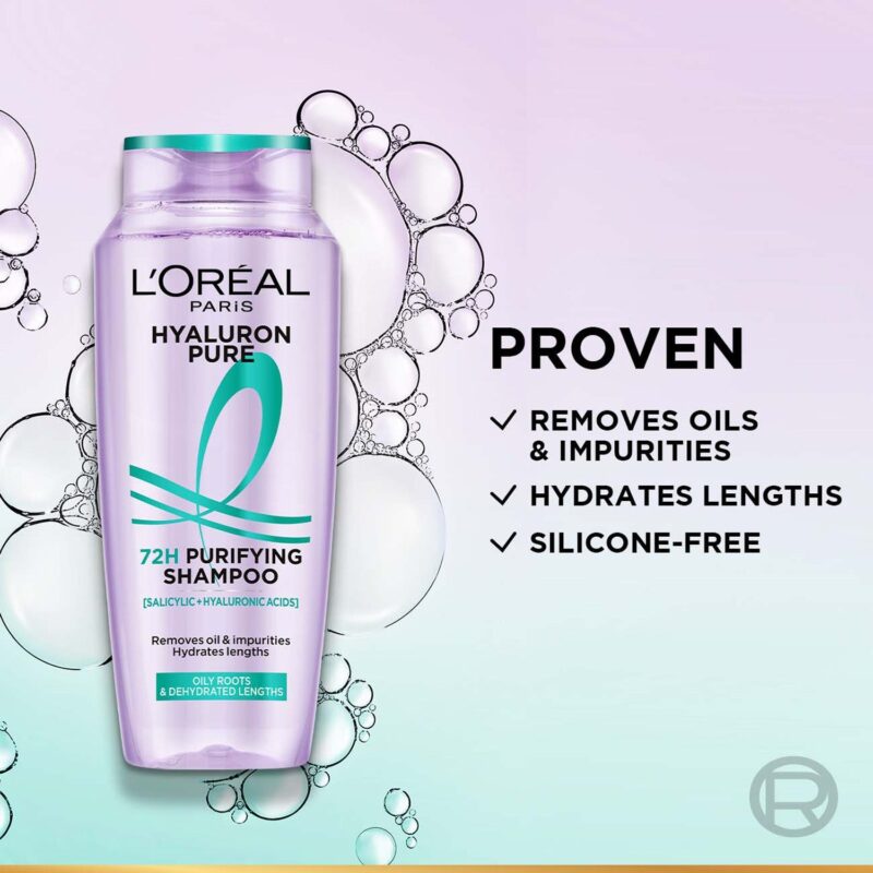 Lâ€™OrÃ©al Paris Hyaluron Pure 72H Purifying Shampoo For Fresh Scalp & Hydrated Hair, 340 ml - Image 7