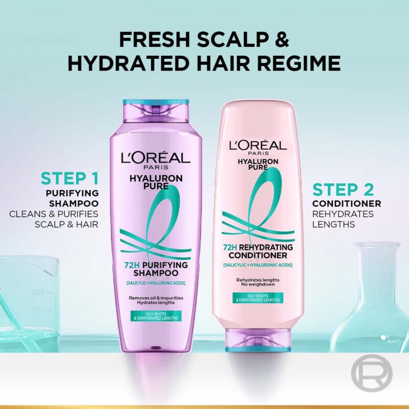 Lâ€™OrÃ©al Paris Hyaluron Pure 72H Purifying Shampoo For Fresh Scalp & Hydrated Hair, 340 ml - Image 5
