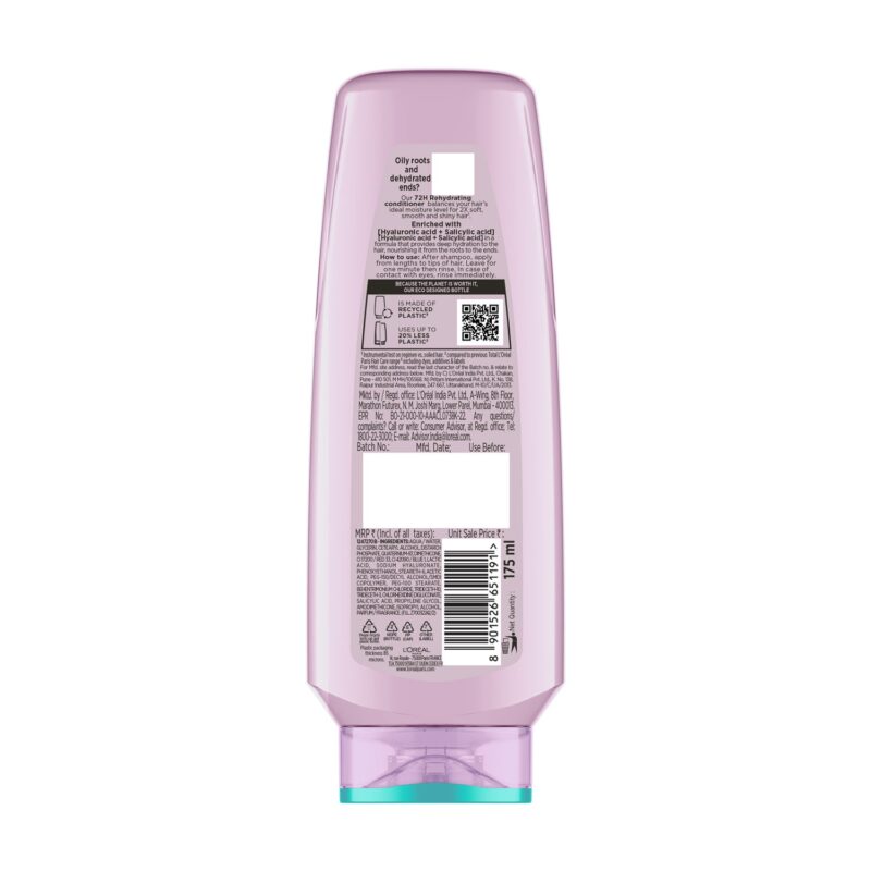 Lâ€™OrÃ©al Paris Hyaluron Pure 72H Rehydrating Conditioner For Smooth Tangle-Free Hair, 175 ml - Image 3