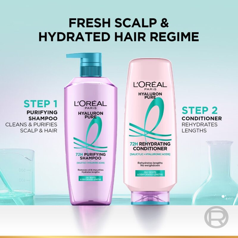 Lâ€™OrÃ©al Paris Hyaluron Pure 72H Rehydrating Conditioner For Smooth Tangle-Free Hair, 175 ml - Image 5