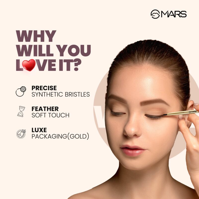MARS Artist's Arsenal Professional Eyeliner Brush | Feather Soft Touch | Precise Synthetic Bristles | Perfect For Winged Eye Liner | Luxe Packaging Makeup Brush (Golden) - Image 5