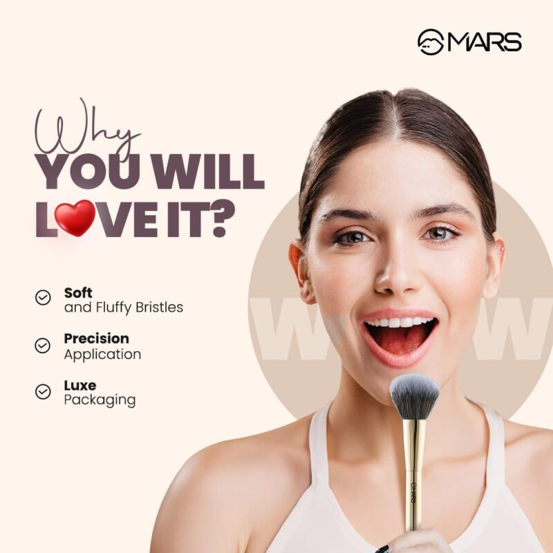 MARS Artist's Arsenal Professional Blush Brush | Feather Soft Bristle | Suitable for Powder, Cream & Liquid | Precise Synthetic Bristles | Luxe Design Makeup Brush (Golden) - Image 5