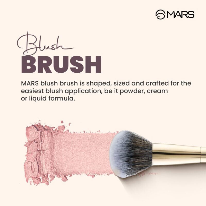 MARS Artist's Arsenal Professional Blush Brush | Feather Soft Bristle | Suitable for Powder, Cream & Liquid | Precise Synthetic Bristles | Luxe Design Makeup Brush (Golden) - Image 3