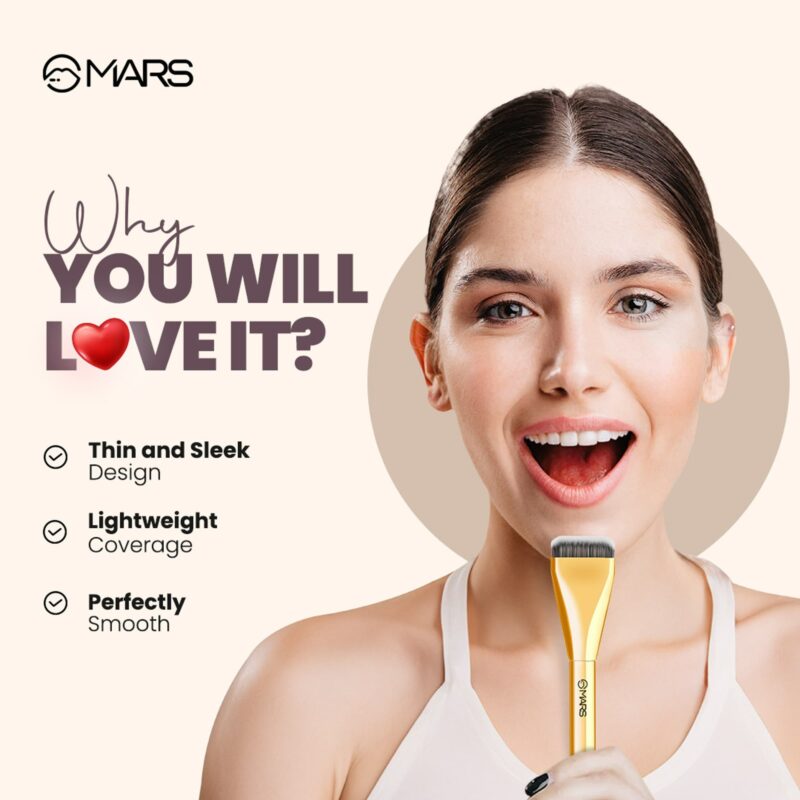 MARS Artist's Arsenal Ultra Thin Foundation Makeup Brush For Blending Liquid Foundation & Cream | Ultra Thin Bristles | Flawless Application | Sleek Design for Minimal Effort (Golden) - Image 7