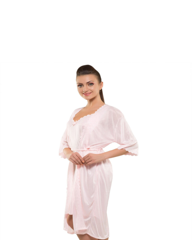 Eva Paris-2 Pes Set Nighty With Gawn Pink Night Wear-K75-3349 - Image 3