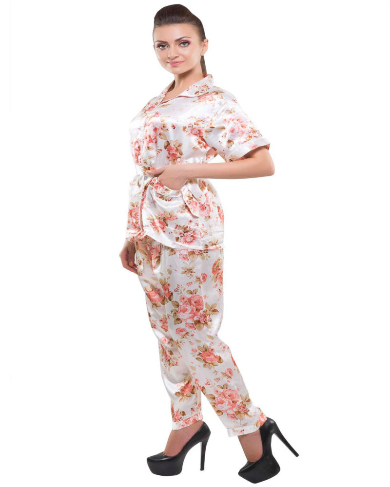 Eva Paris-2 Pes Set Full Pajam With Cream+Print Night Suit-K75-3352 - Image 2