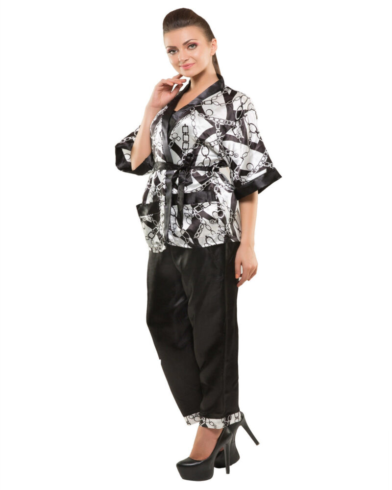 Eva Paris-3 Pes Set Full Pajam With Black+White Night Suit-K75-3353 - Image 3