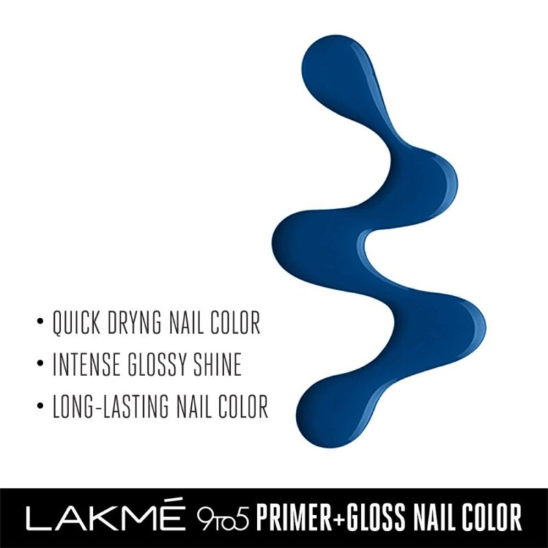 Lakme 9to5 Primer + Gloss Nail Colour Blue Ocean 6ml - Image 2