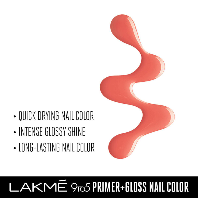 LAKMÃ‰ 9to5 Primer + Gloss Nail Colour, Caribbean Coral, 6 ml - Image 2