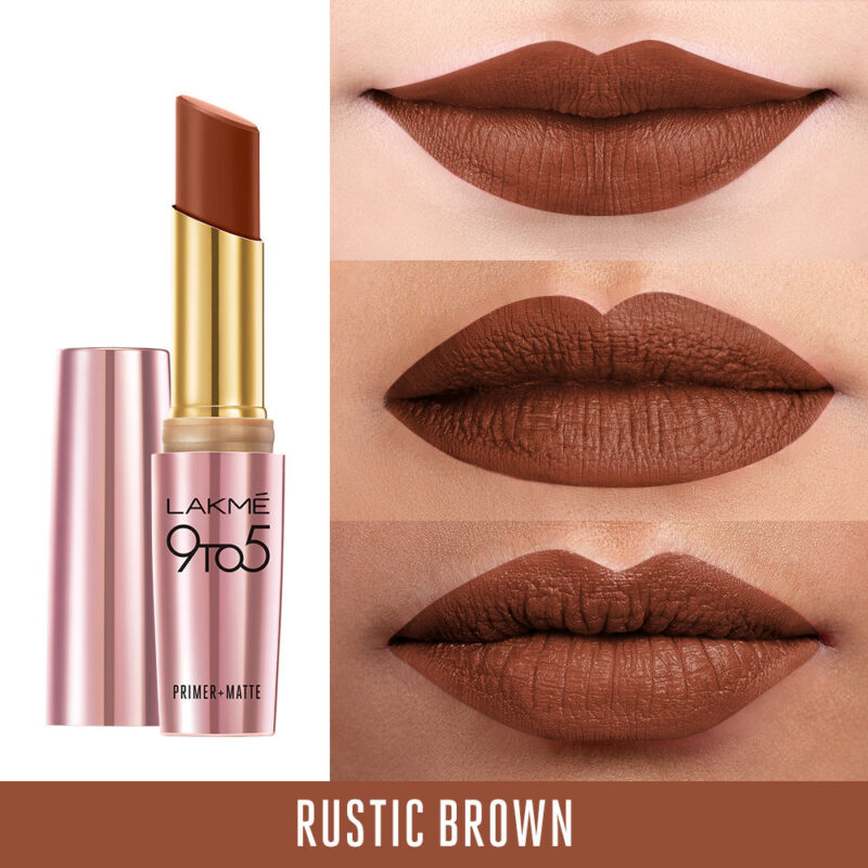 Lakme 9to5 Primer + Matte Lip Color MB4 Rustic Brown - Image 2
